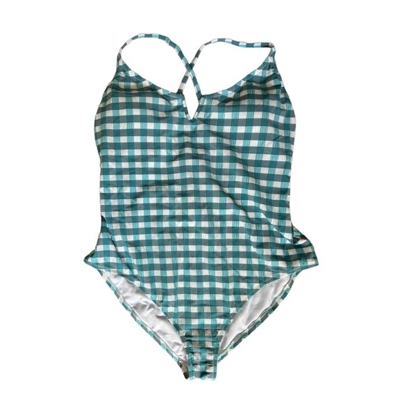 Jessica Simpson Teal Gingham Plaid One Piece Swimsuit Size XL NWT Vacation - Picture 1 of 8